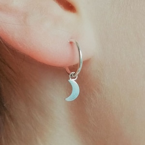 Hoop earrings with hanging moon, Moon Hoop Earrings925 silver earrings decorated with moon, sterling silver hoops with moons