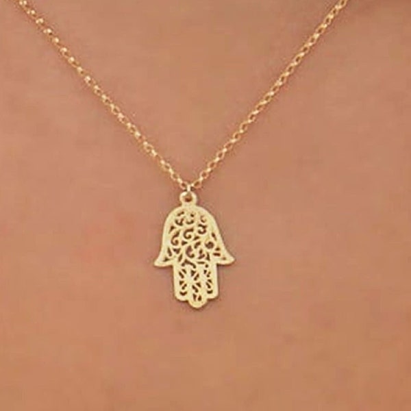 Gold hamsa necklace, gold filled hamsa necklace, kabbalah necklace, Good luck Necklace, Sterling Silver Hamsa Hand Pendant Necklace, Fatima