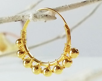 Hoop Earrings with Gold Plated Silver Balls / Hoops and Ball Earrings / Gold plated Hoop Earrings decorated with Balls