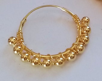 Women's Hoop Earrings / Silver Hoops with Gold Plating / Hoops with Beads / Earrings with Golden Balls / Pair of Hoop Earrings and Balls