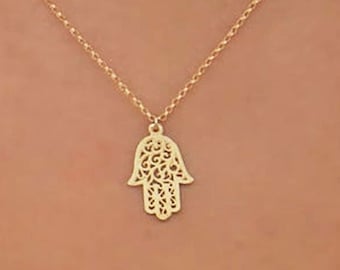 Gold hamsa necklace, gold filled hamsa necklace, kabbalah necklace, Good luck Necklace, Sterling Silver Hamsa Hand Pendant Necklace, Fatima