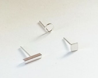 Set of 3 Geometric Sterling Silver Earrings, Set of Minimalist 925 Silver Earrings, Mix & Match Earrings, Combine Earrings