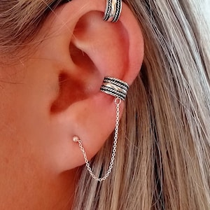 Orecchini con Catena per Cartilagine e Lobo, Ear cuff con catena in Argento 925, Orecchini Cartilagine e lobo in Argento 925, EarCuff