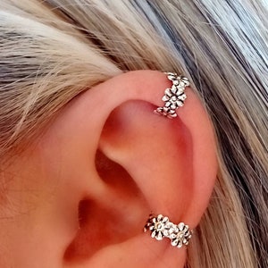 Ear Cuff con flores para Cartilago sin agujero, No Piercing EarCuff Cartílago Plata Esterlina 925, Pendientes Cartilago,  Segundo Pendiente