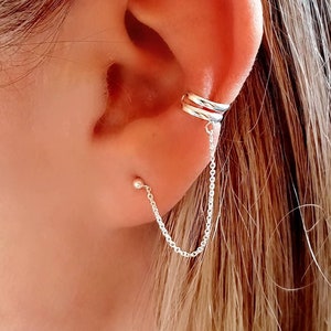 Orecchini in argento per cartilagine e lobo, orecchini a catena per cartilagine, orecchini per cartilagine senza foro, orecchini in argento