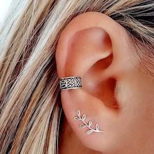 Ear Cuff etnico per orecchio senza bisogno di foro - Orecchini con motivi etnici per cartilagine senza piercing - EarCuff in argento