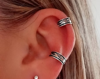 PAIR Wave Sterling Silver Ear Cuff No Piercing, Surfer Jewelry, Ocean Wave EarCuff, Silver 925 Earrings, Wave ear cuff, 925 Ear Cuff wave
