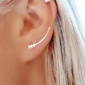 Pendientes Trepadores Flecha de Plata, Climbers de Plata, Pendientes Escaladores Plata de Ley 925, Pendientes Cartílago, Joyas Minimalistas