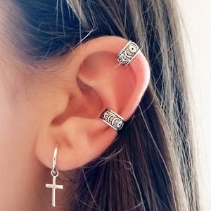 Ear Cuff per orecchio senza foro con dettagli di luna, stella e sole - EarCuff senza piercing per cartilagine in argento sterling 925