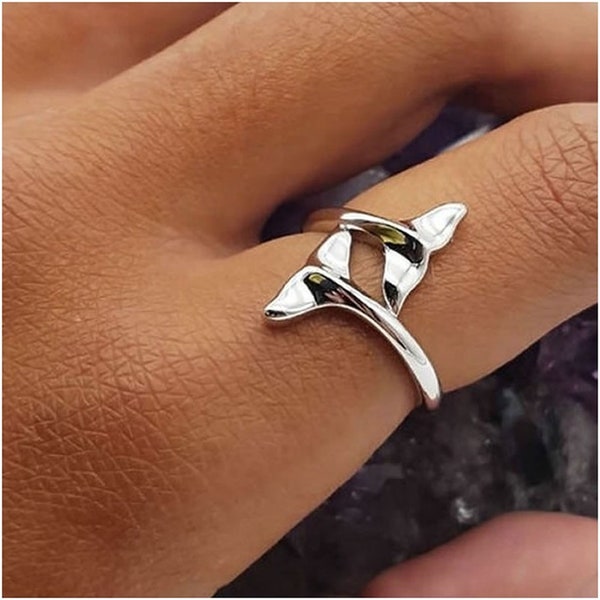 Whale Tail Silver Ring  Women's Ring Open and Adjustable Ring / Sailor Motifs Ring  Mermaid Tail Ring / Whale Ring