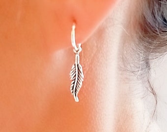 Pendientes Aros Plumas, Pendientes de Aro, Aros Plumas, Pendientes de Plata, Aros de Plata, Pendientes de Pluma, Piercing Boho Hippie