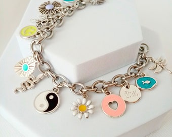 Bracelet personnalisé avec charms et pendentifs choisis par vos soins, Créez votre propre bracelet avec charms en argent, Choisissez le design de votre bracelet