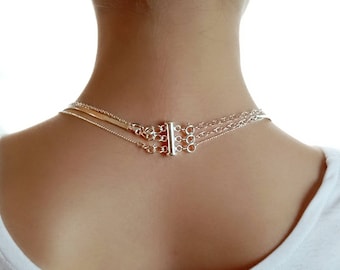 Clasp for Three Necklaces, Clasp for 3 Necklaces in 925 Sterling Silver, Height regulator for three necklaces,