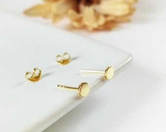 Silver DOT Earrings with Gold Plating · Tiny Circle Studs ·  Small tiny earrings ideal to combine Mix & Match,