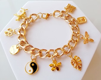 Pulsera Gruesa Personalizada con Dijes y Colgantes elegidos por ti, Crea tu propia Pulsera con Charms, Elige el Diseño de tu pulsera