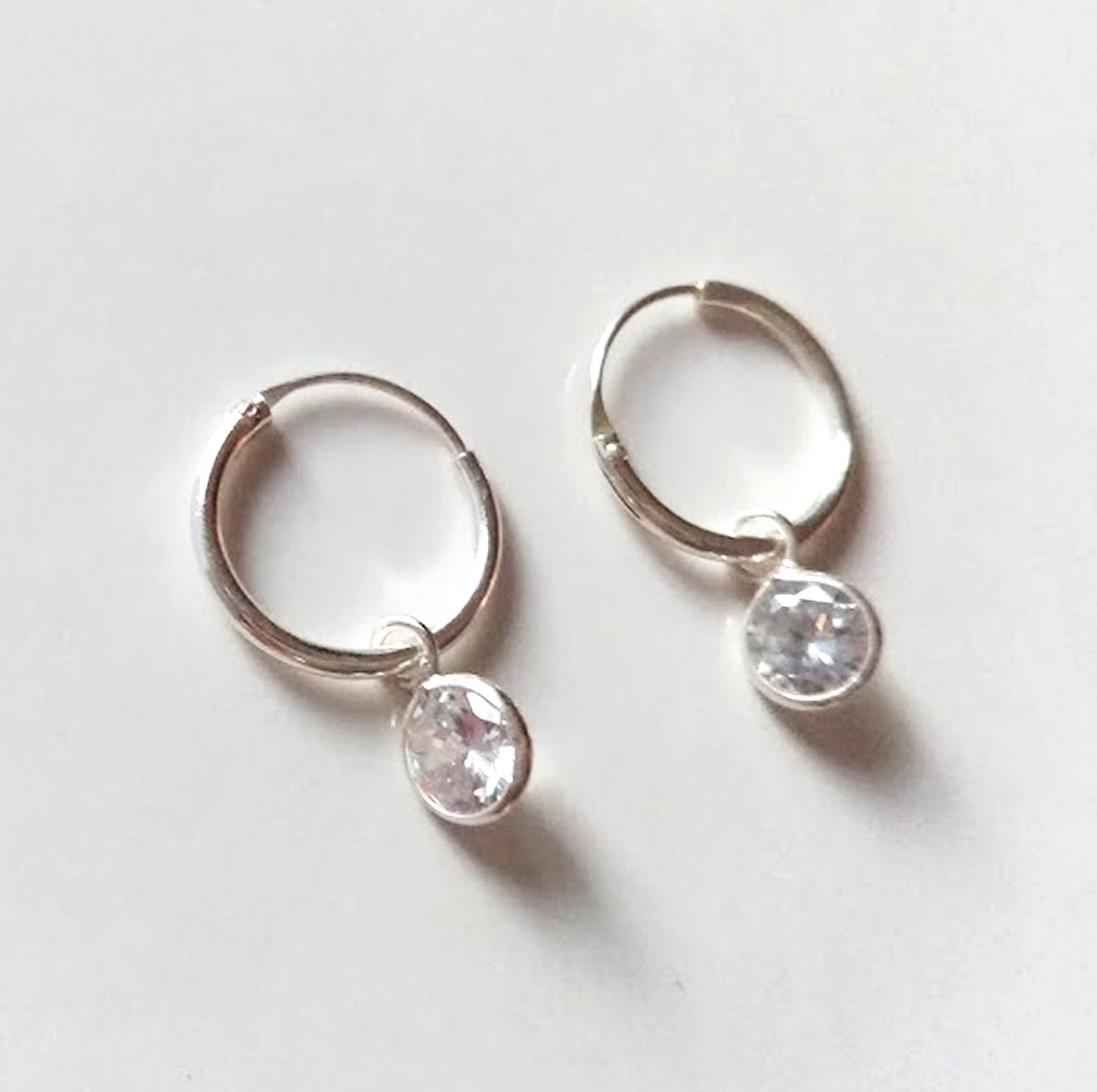 Silver Piercing With Zircons / Hoop Earrings With Pendant