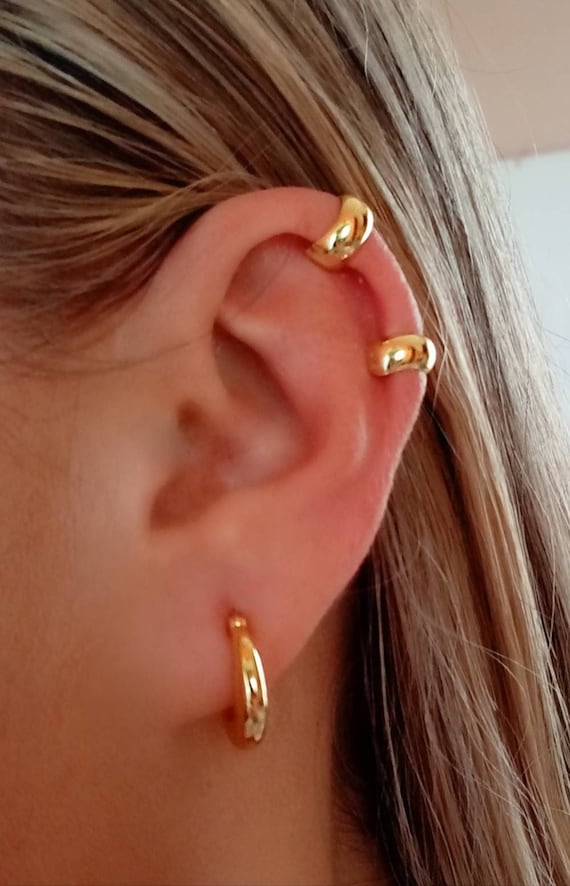 Brandlinger orecchini donna argento placcato oro, orecchini argento donna, orecchini cerchio oro senza piercing, ear cuff (1 pezzo), Placcato in oro, Nessuna pietra preziosa