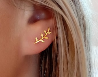 Leaf Climbing Earrings, Gold Leaves Ear Climbers, Climbing Earrings Gold plated Silver, Climbing Earrings Leaves, Leaf Ear Climber Earrings