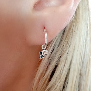 Skull Hoop Earrings, 925 Silver Skull Hanging Hoops, Sterling Silver Hoops Earrings, Silver Skull Earrings, Male Earring