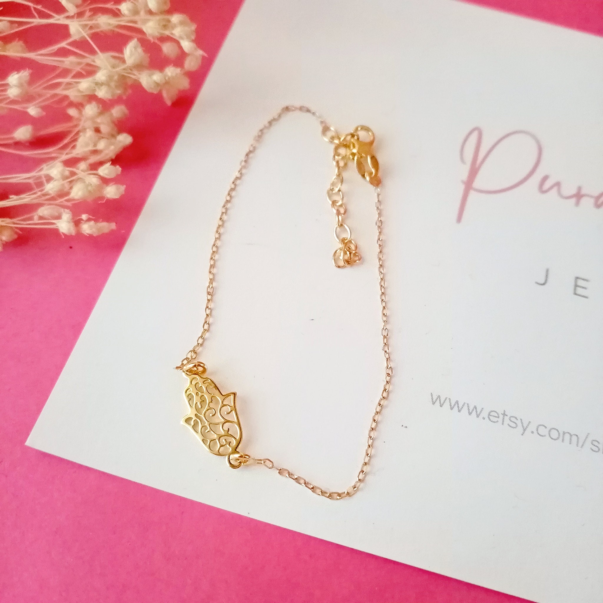 Bracciale con la mano di Fatima in argento sterling e placcato oro, braccialetto Hamsa per donna, protezione e buona fortuna, idee regalo con gioielli minimalisti - Italia