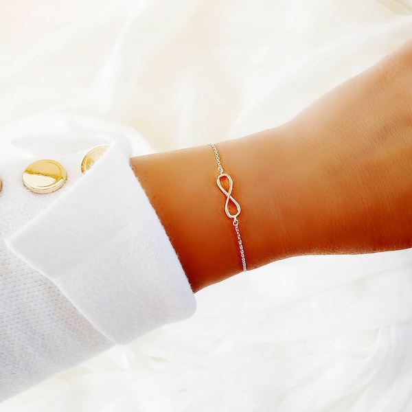 Bracelet Gold Infinity, Bracelet Argent avec Plaquage Or et Symbole Infinity, Bracelet Femme Lucky Infinity BFF Cadeau, Bijoux Minimalistes