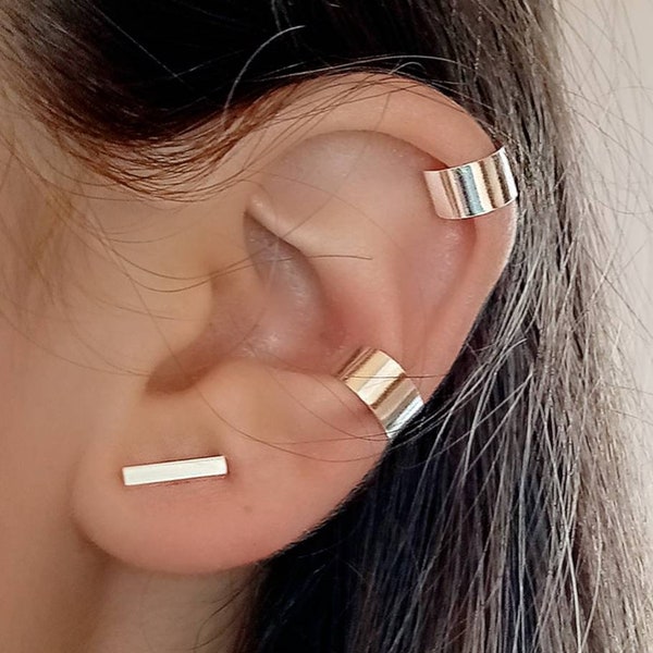 Boucle d’oreille de manchette d’oreille brillante en argent lisse, boucle d’oreille d’oreille sans trou, manchette d’oreille en argent simple lisse 925, boucles d’oreilles de cartilage sans trou