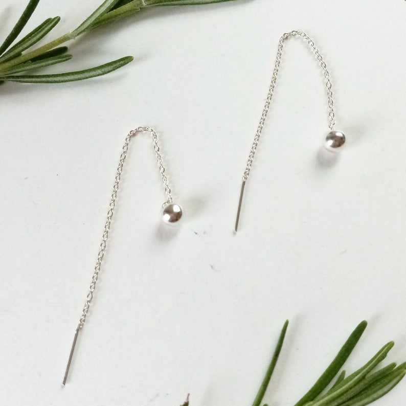 925 Silver Ball Chain Earrings Sterling Silver Chain Earrings Silver Hanging Earrings Minimalist Earring Silver Earrings