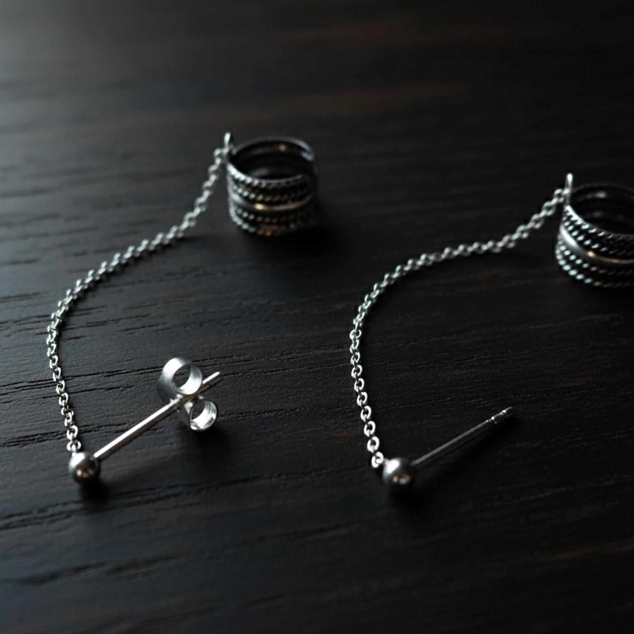 Trium Orecchini Ear Cuff A Catena Per Donna – In Argento 925 Con Zirconi – Ipoallergenici, Regolabili, Senza Foro - 2