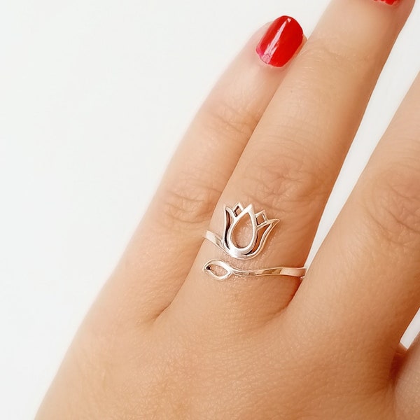 Lotus Flower Ring sterling silver, Adjustable Open Loto Flower Ring, Women Silver Lotto Flower Ring, Adjustable 925 Silver Lotus Flower Ring