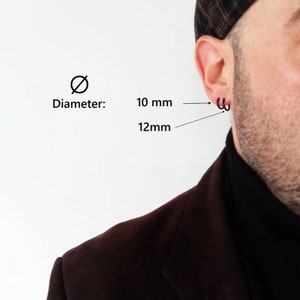 Créoles noires de différents diamètres : 10 mm -12 mm -14 mm, boucles d'oreilles noires pour hommes, créoles noires en argent pour hommes, boucles d'oreilles unisexes