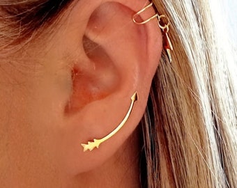 Arrow Earrings Climbing Gold Climbers  925 Sterling Silver Climbing Earrings Arrow Climbers Earings climbing arrow Ear Sweeps for Gift