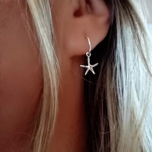 Orecchini a cerchio con stella marina, orecchini in argento sterling 925, cerchi in argento con pendente stella marina, orecchini marini
