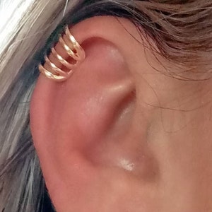 Piercing sin agujero Pendientes Ear cuff con 5 Aros de Oro EarCuff Dorados, Pendientes cartílago sin agujero Earcuff Regalo mejor Amiga