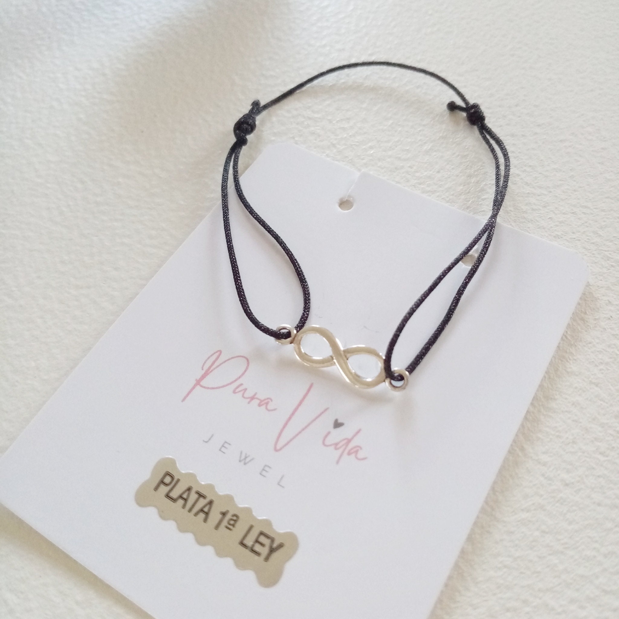 Bracciale INFINITO Con Ciondolo Argento In Corda Nero Braccialetto Da Uomo Donna - Foto 7