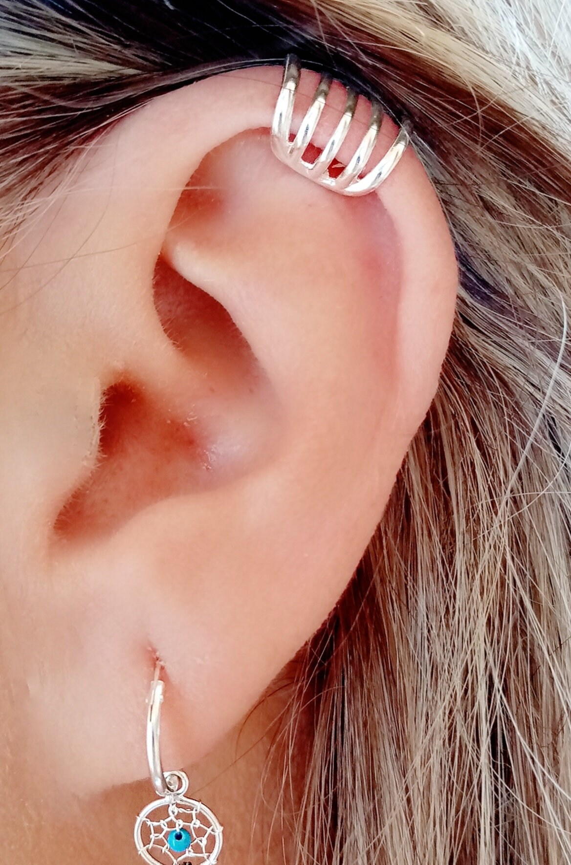 Melighting Orecchino a elica in argento Sterling 925, curvo, con retro piatto, filettatura interna, 16 G, orecchini per trago e cartilagine con zirconia cubica, 6/8 mm, 8MM, Argento sterling Zirconia