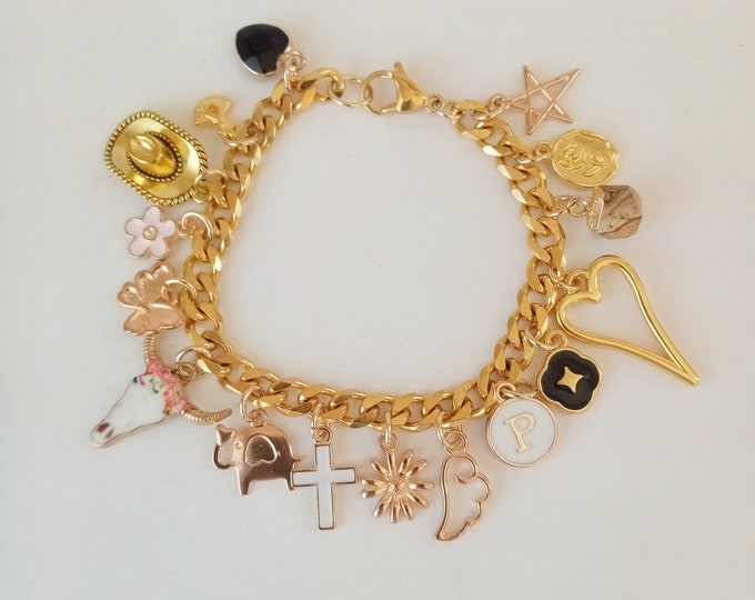 Create your own Gold Charm Bracelet, Choose Your Charm Bracelete Design, personalized Gifts for Her, Gifted Charm bracelet