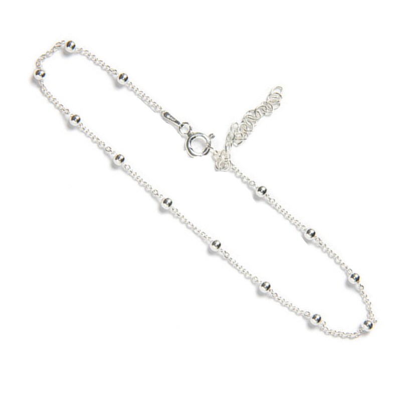 Silver Anklet With Beaded Adjustable Sterling Silver Bead Etsy