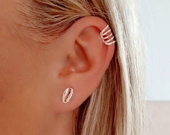 925 Silver Cartilage Earrings, Gold Plated Silver Ear Cuff, Five Line EarCuff Earrings, Minimalist Jewelry
