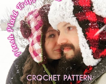 CROCHET PATTERN Plush Plaid Trapper Hat