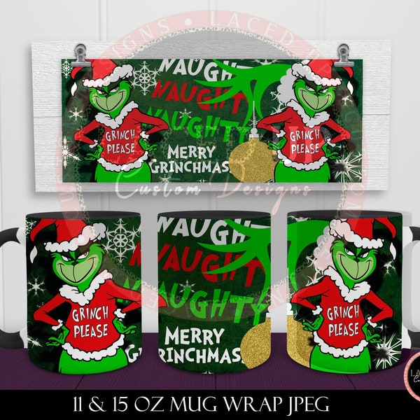 11 & 15 Oz Merry Grenchmas Christmas Mug Template - Cricut Mug Press Sublimation Wrap - Mug Design JPG - 300 DPI