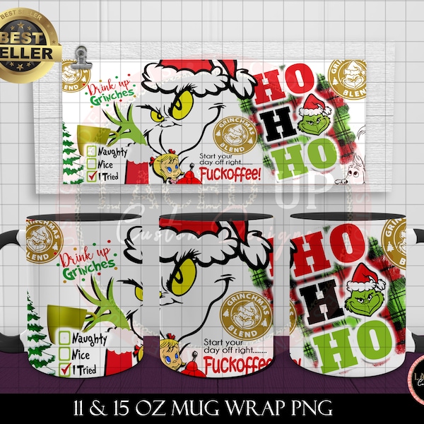 Start Your Day Off Right.....With Fuckoffee Christmas Mug Template - Cricut Mug Press Sublimation Wrap - Mug Design JPG - 300 DPI 11 & 15 Oz