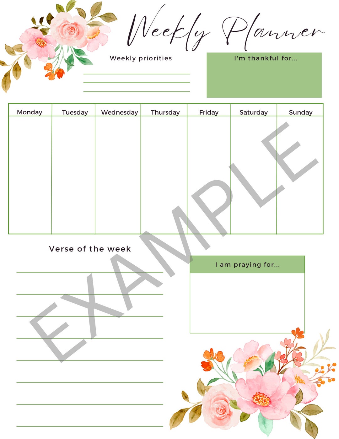 Christian Weekly Planner Printable Weekly Planner Digital - Etsy