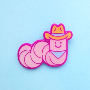 V2 Cowboy Worm Enamel Pin | Soft Enamel Bug Pin | Cute Cowboy Lapel Pin