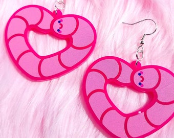 Heart Worm Earrings | Acrylic Worm Earring Set | Cute Hypo-Allergenic Jewelry