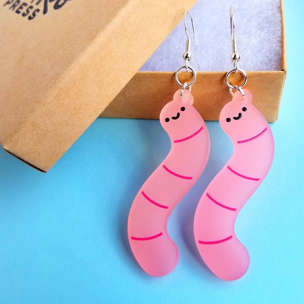 Frosted Worm Earrings | Acrylic Egbert Worm Earring Set | Cute Hypo-Allergenic Jewelry