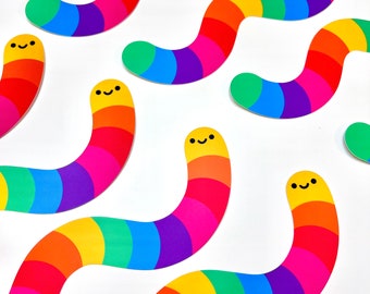 Rainbow Worm Sticker | 11.5 in Long Worm Sticker | Cute Pride Bumper Sticker