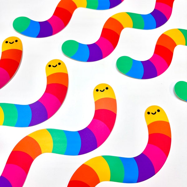 Rainbow Worm Sticker | 11.5 in Long Worm Sticker | Cute Pride Bumper Sticker