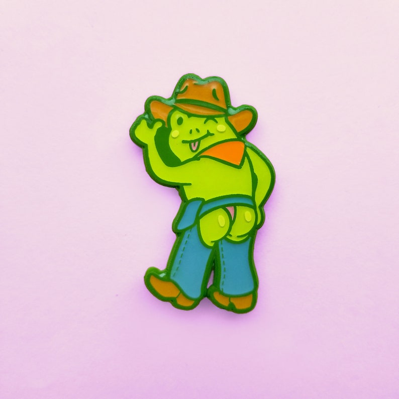 V2 Chaps Frog Enamel Pin | Soft Enamel Dyed Metal Pin | Cute Cowboy Lapel Pin 