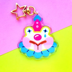 Clown Frog Keychain | 2.5 in Single-Sided Kawaii Charm | Glitter Acrylic Charm Gift