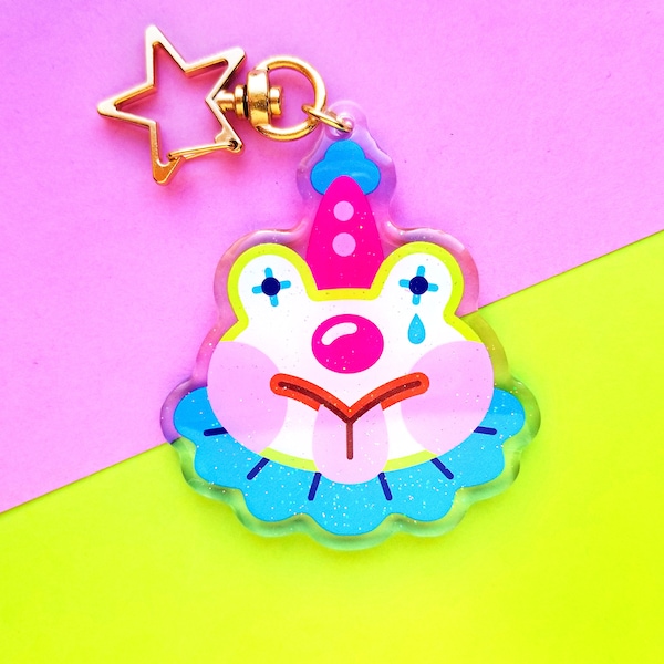 Clown Frog Keychain | 2.5 in Single-Sided Kawaii Charm | Glitter Acrylic Charm Gift